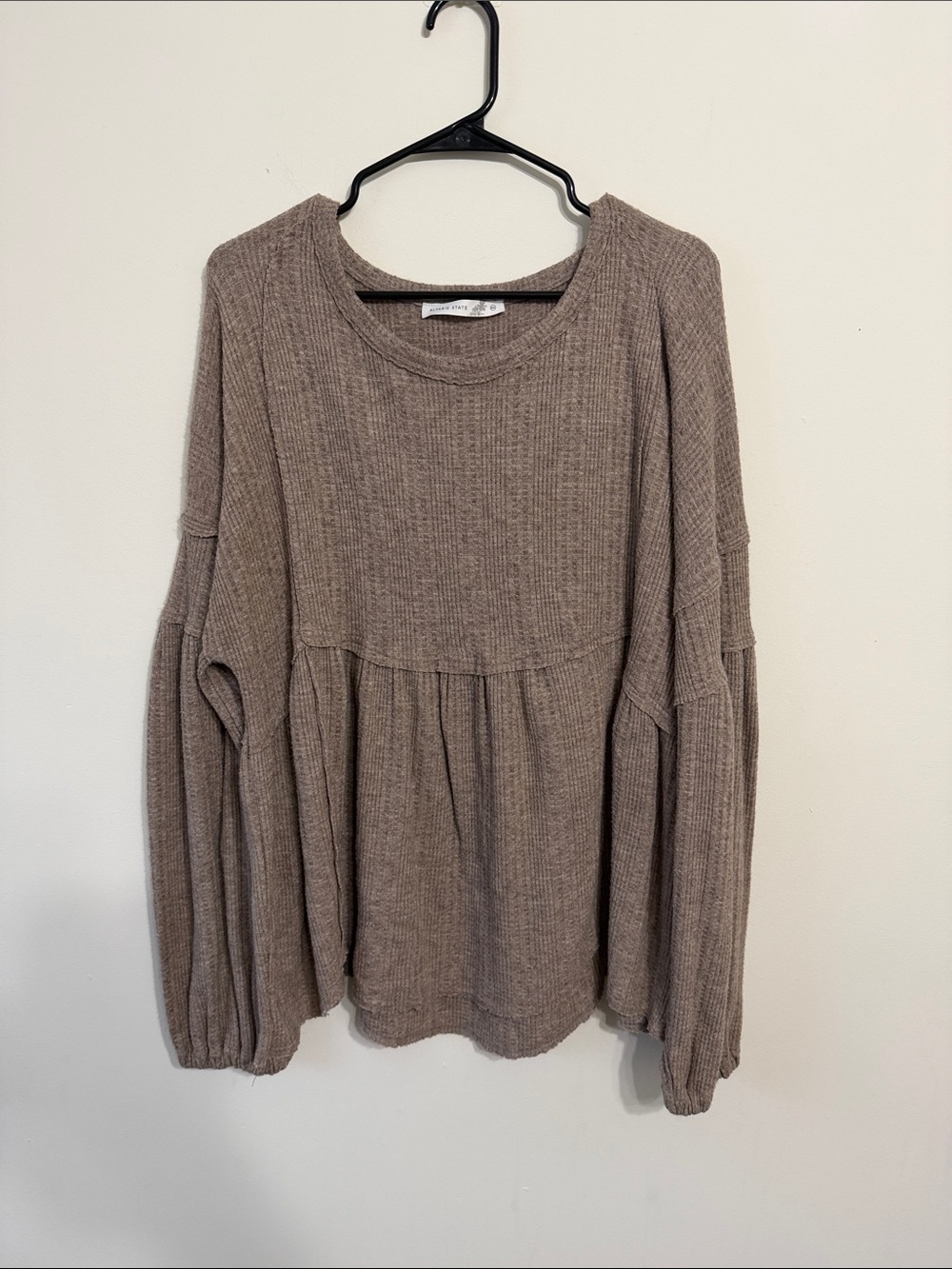 Altar'd State Taupe Ribbed Peasant Pullover
